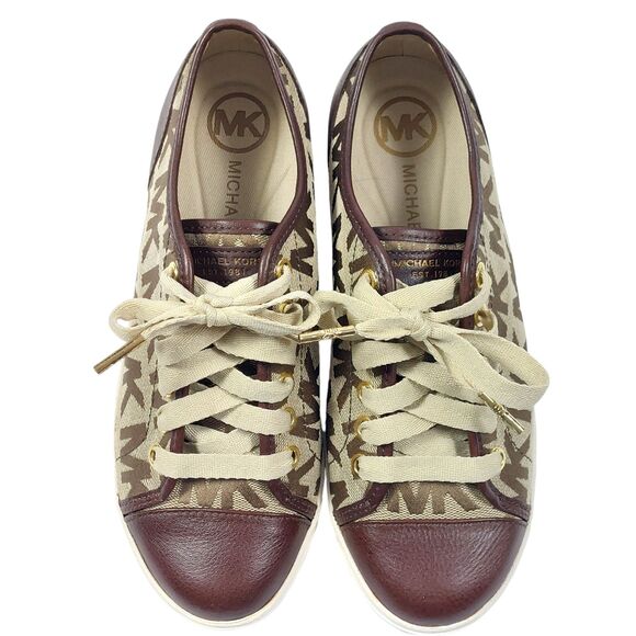 Michael Kors Logo City Sneakers Womens Sz 5 1/2 Medium Brown Excellent Condition - Picture 2 of 16